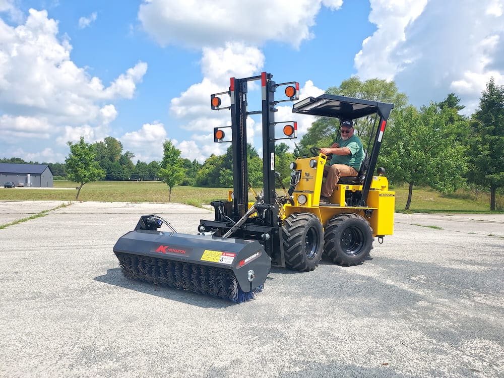 Forklift with Broom Attachment