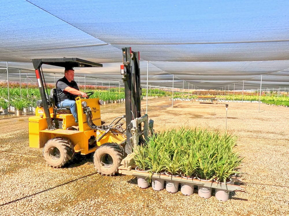 Forklift with Nursery Jaws Plants Loaded